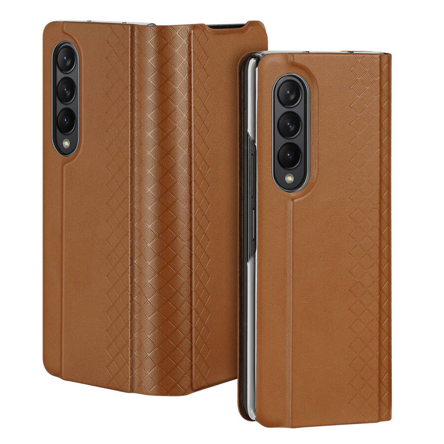 DUX DUCIS BRIL CASE FOR SAMSUNG GALAXY Z FOLD4 WITH A FLIP WALLET STAND BROWN