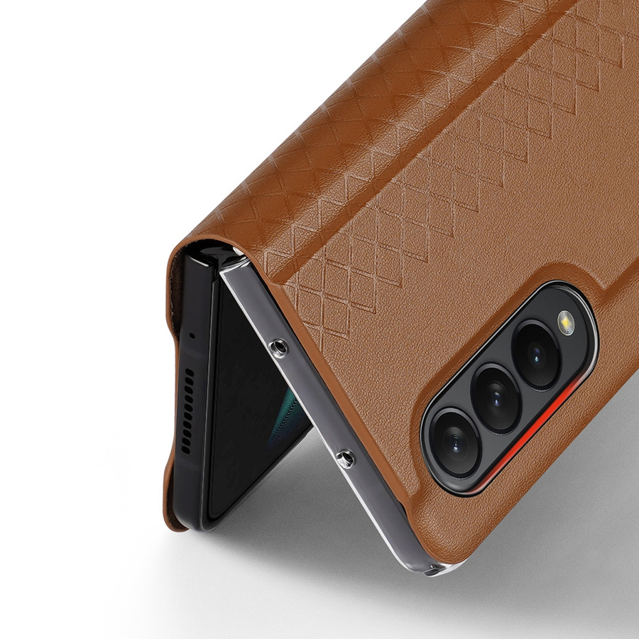 DUX DUCIS BRIL CASE FOR SAMSUNG GALAXY Z FOLD4 WITH A FLIP WALLET STAND BROWN