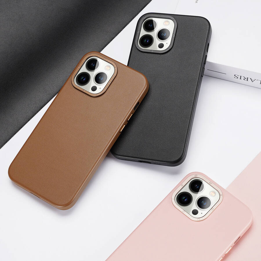 DUX DUCIS GRIT LEATHER CASE FOR IPHONE 14 PRO ELEGANT FAUX LEATHER COVER (MAGSAFE COMPATIBLE) BLACK