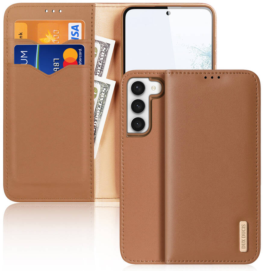 DUX DUCIS HIVO CASE SAMSUNG GALAXY S23+ FLIP COVER WALLET STAND RFID BLOCKING BROWN