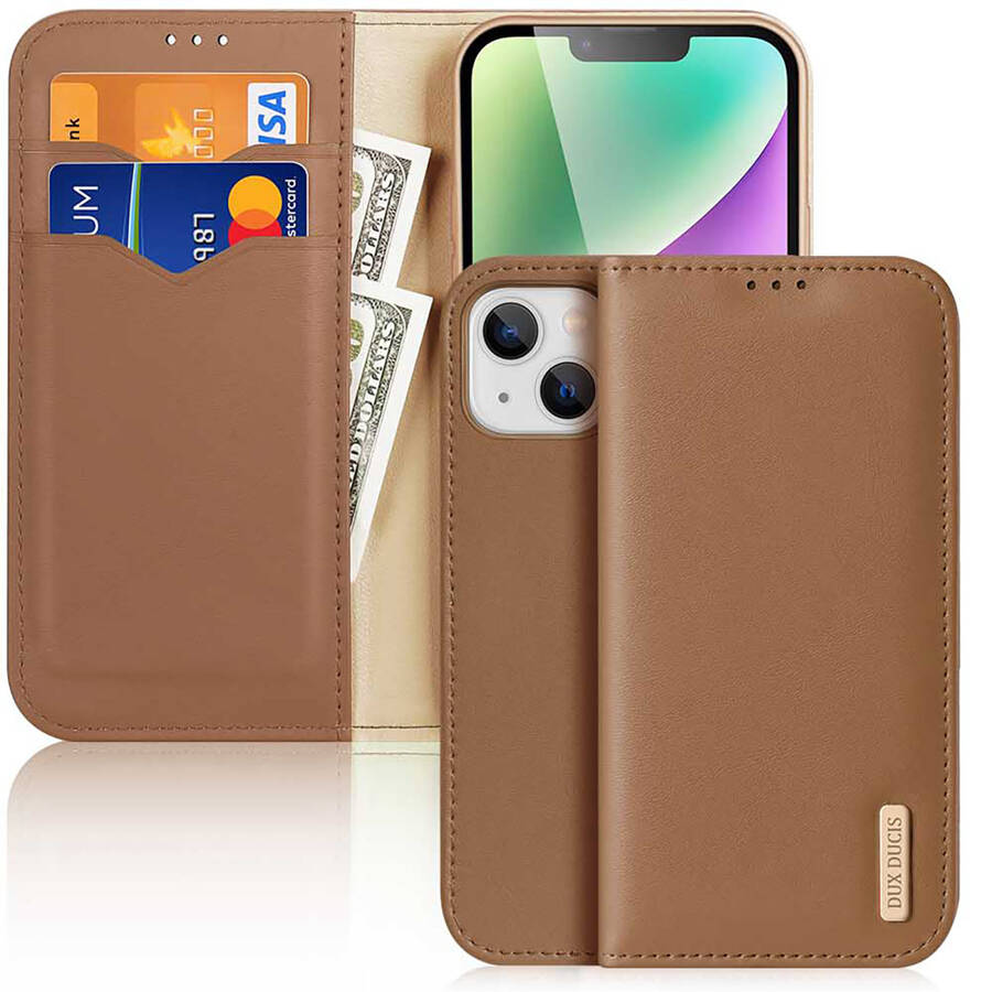 DUX DUCIS HIVO IPHONE 15 PLUS WALLET CASE WITH RFID BLOCKING - BROWN