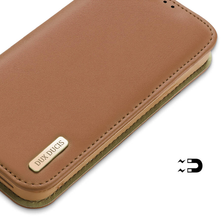 DUX DUCIS HIVO LEATHER FLIP COVER GENUINE LEATHER WALLET FOR CARDS AND DOCUMENTS IPHONE 14 PRO BROWN