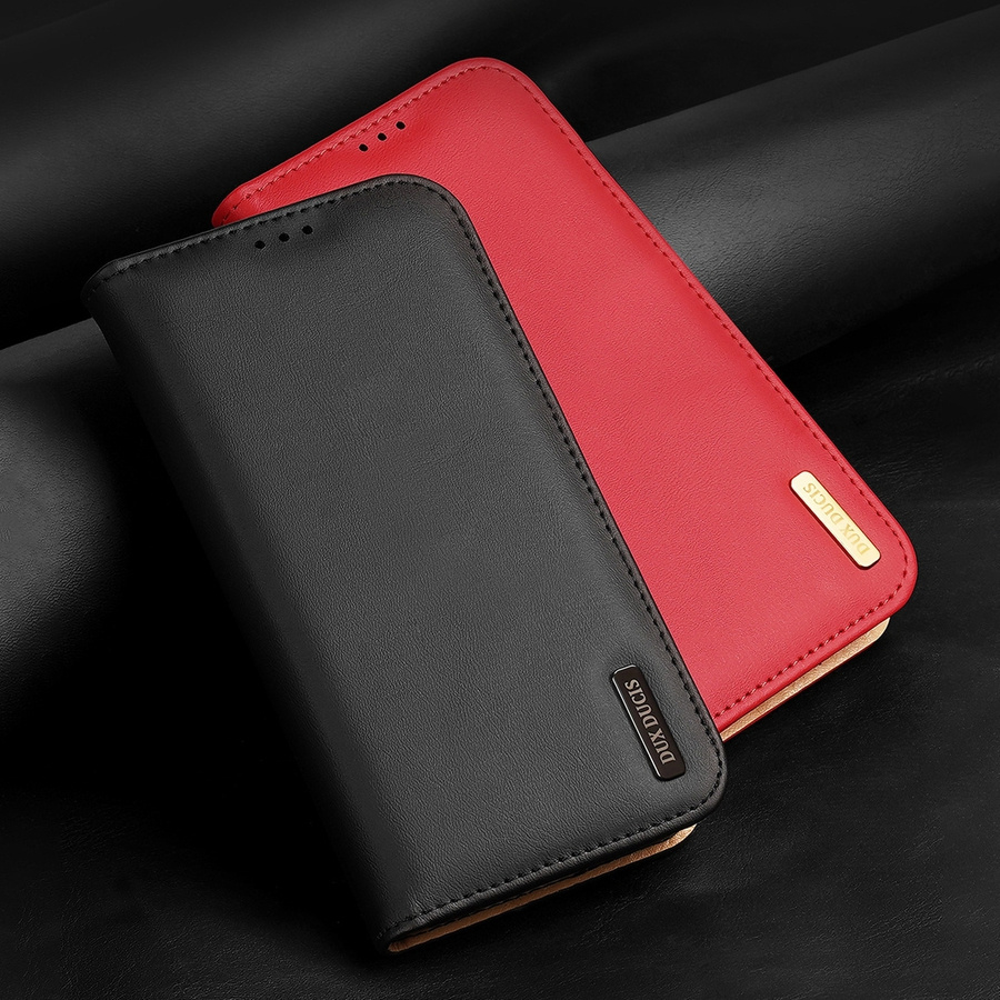 DUX DUCIS HIVO LEATHER FLIP COVER GENUINE LEATHER WALLET FOR CARDS AND DOCUMENTS IPHONE 14 PRO MAX RED