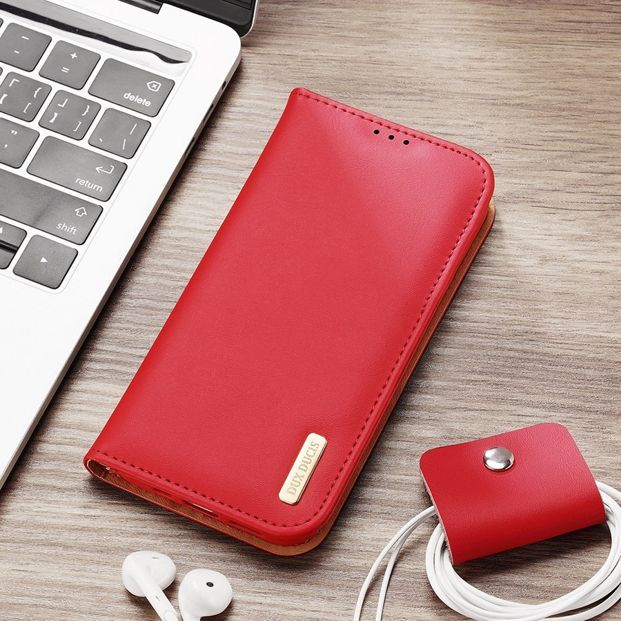 DUX DUCIS HIVO LEATHER FLIP COVER GENUINE LEATHER WALLET FOR CARDS AND DOCUMENTS IPHONE 14 PRO MAX RED