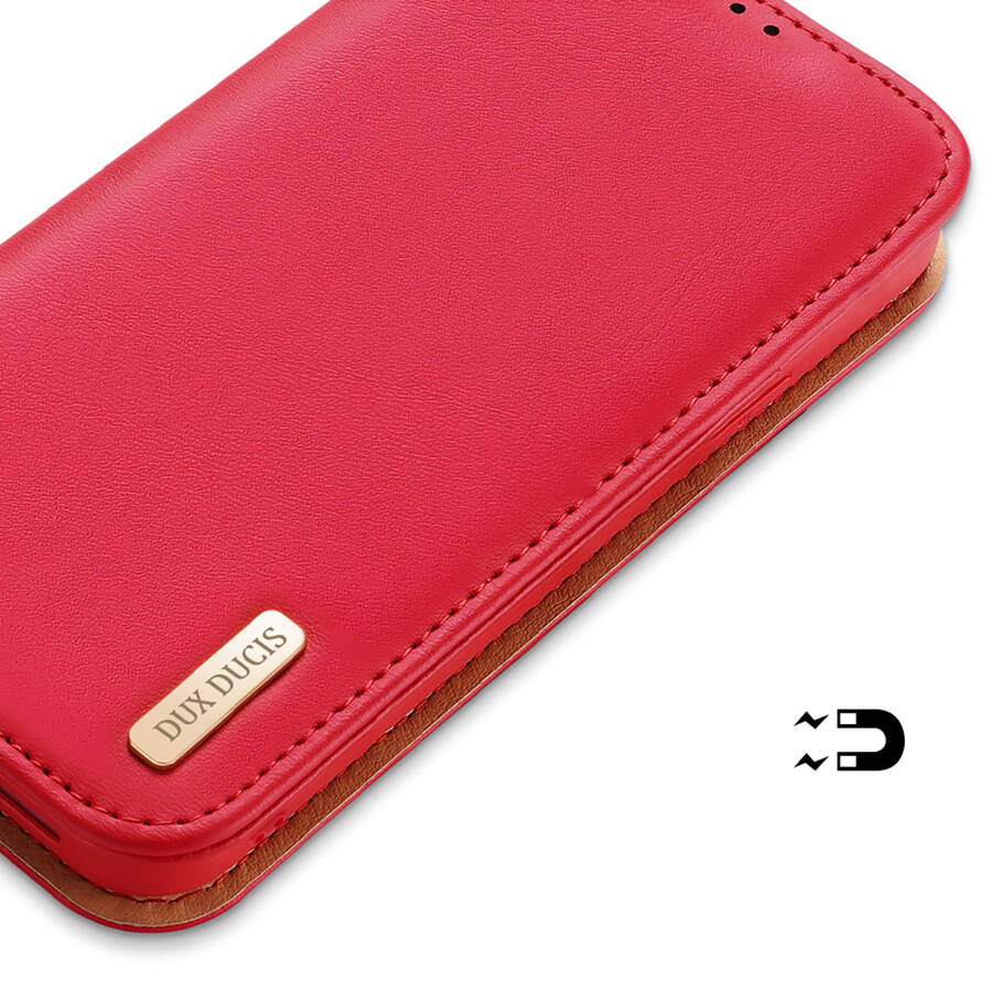 DUX DUCIS HIVO LEATHER FLIP COVER GENUINE LEATHER WALLET FOR CARDS AND DOCUMENTS IPHONE 14 PRO MAX RED