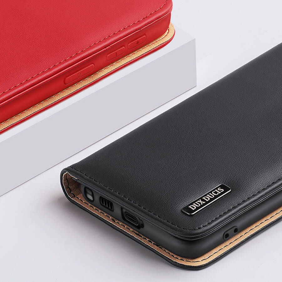 DUX DUCIS HIVO LEATHER FLIP COVER GENUINE LEATHER WALLET FOR CARDS AND DOCUMENTS SAMSUNG GALAXY S22 ULTRA BLACK