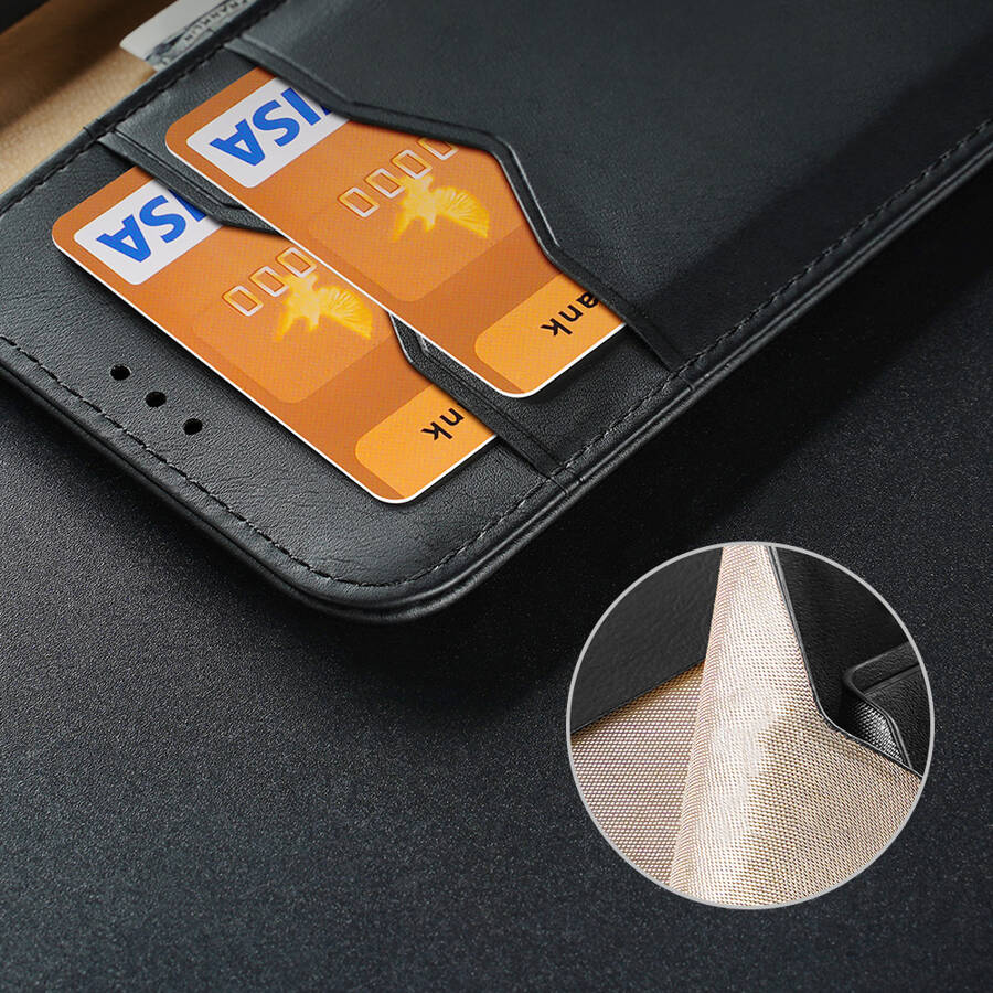 DUX DUCIS HIVO LEATHER FLIP COVER GENUINE LEATHER WALLET FOR CARDS AND DOCUMENTS SAMSUNG GALAXY S22 ULTRA BLACK