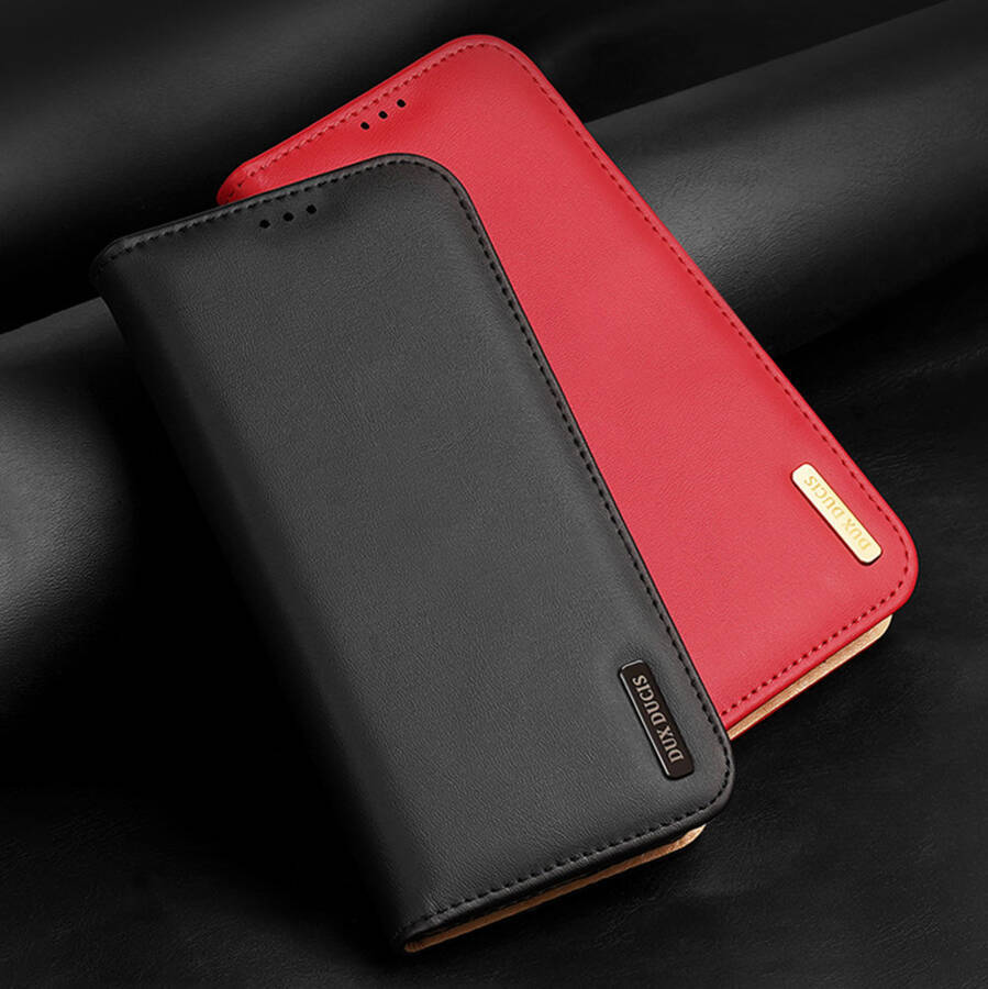 DUX DUCIS HIVO LEATHER FLIP COVER GENUINE LEATHER WALLET FOR CARDS AND DOCUMENTS SAMSUNG GALAXY S22 ULTRA RED