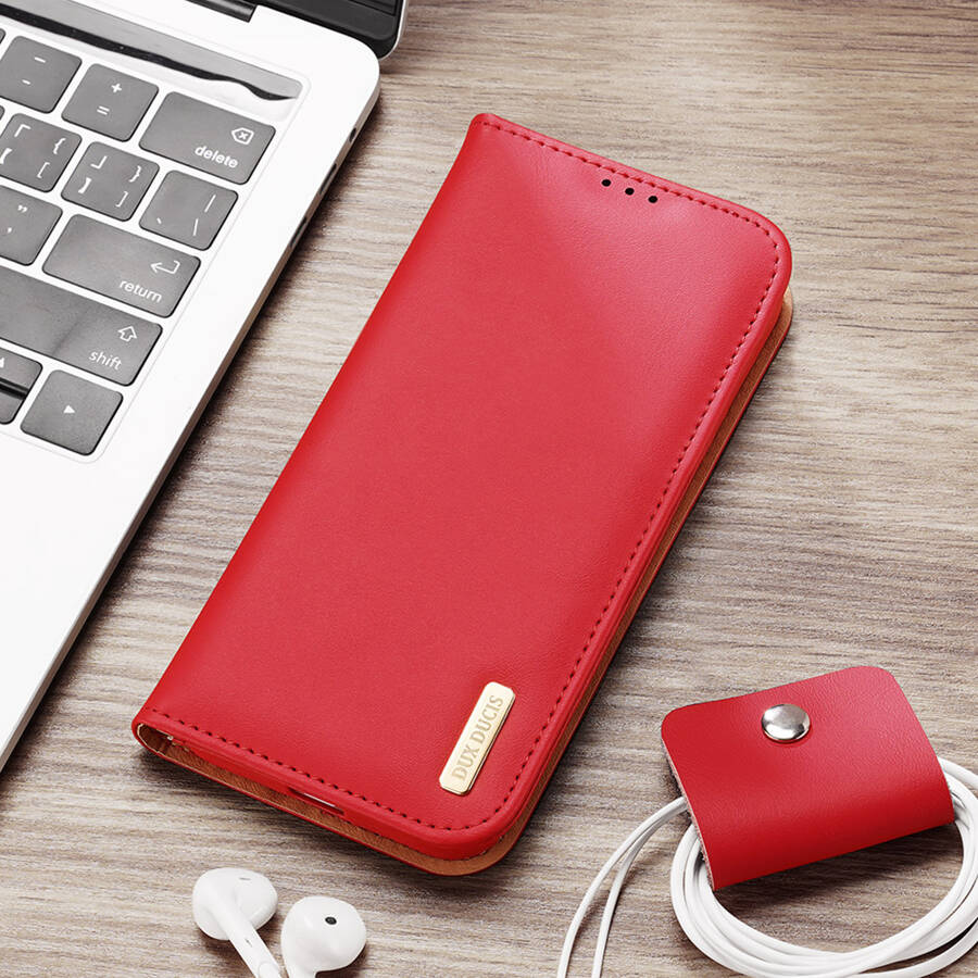 DUX DUCIS HIVO LEATHER FLIP COVER GENUINE LEATHER WALLET FOR CARDS AND DOCUMENTS SAMSUNG GALAXY S22 ULTRA RED