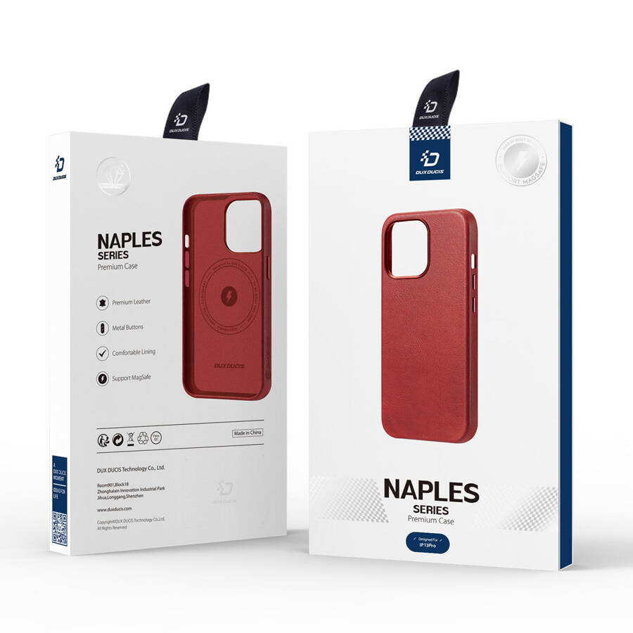 DUX DUCIS NAPLES CASE FOR IPHONE 13 PRO LEATHER COVER (MAGSAFE COMPATIBLE) RED