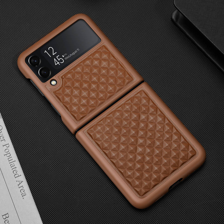 DUX DUCIS VENICE LEATHER CASE FOR SAMSUNG GALAXY Z FLIP 3 GENUINE LEATHER COVER BROWN