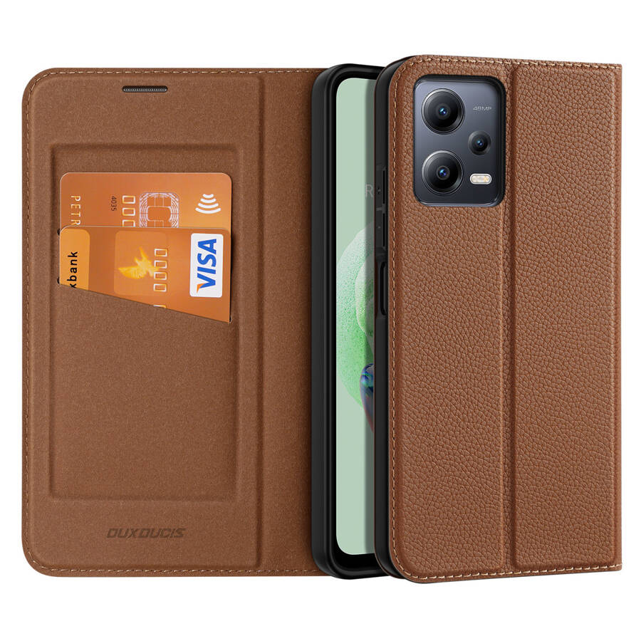 Dux Ducis Skin X2 Case for Xiaomi Redmi Note 12 5G / Poco X5 5G Cover Flip Wallet Stand Brown