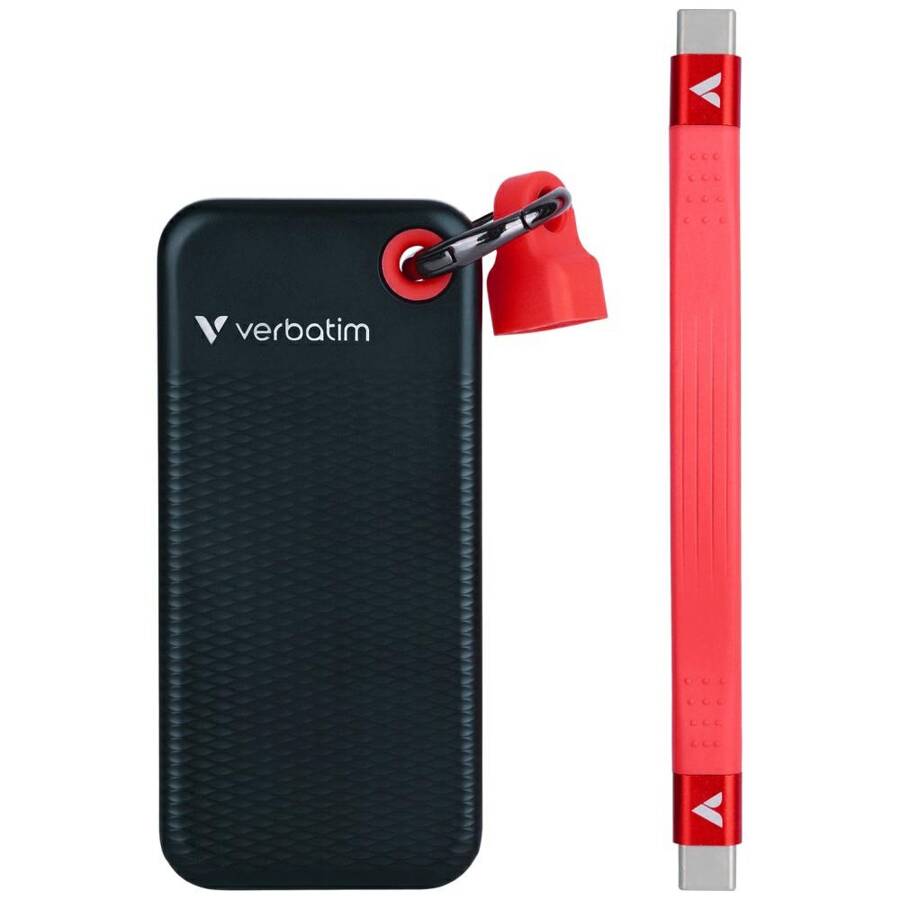 Dysk Zewnętrzny Verbatim Pocket SSD 1TB   - brelok do kluczy z kablem USB-C 3.2 gen.2 czarno-czerwony/black-red 32192