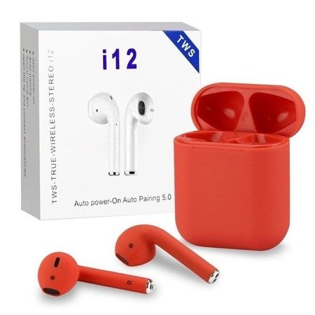 EARPHONES BLUETOOTH TWS I12 RED