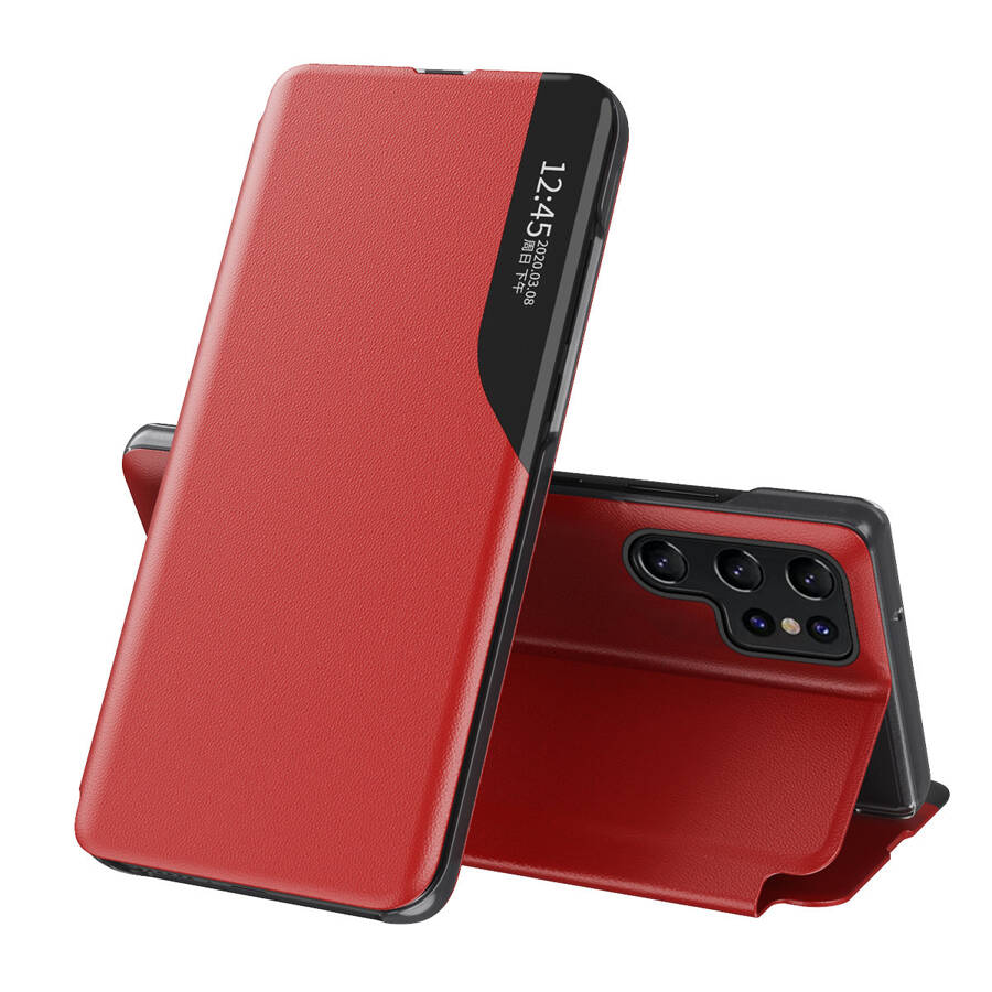 ECO LEATHER VIEW CASE CASE FOR SAMSUNG GALAXY S23 ULTRA WITH A FLIP STAND RED