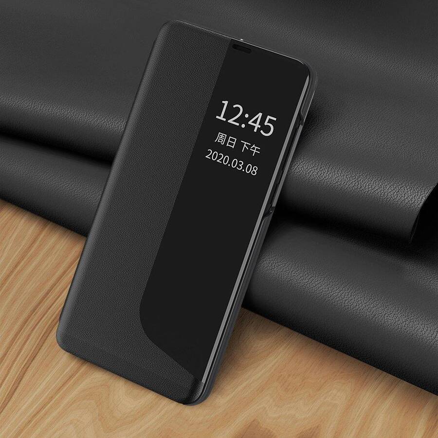 ECO LEATHER VIEW CASE ELEGANT BOOKCASE TYPE CASE WITH KICKSTAND FOR HUAWEI P40 LITE E BLACK