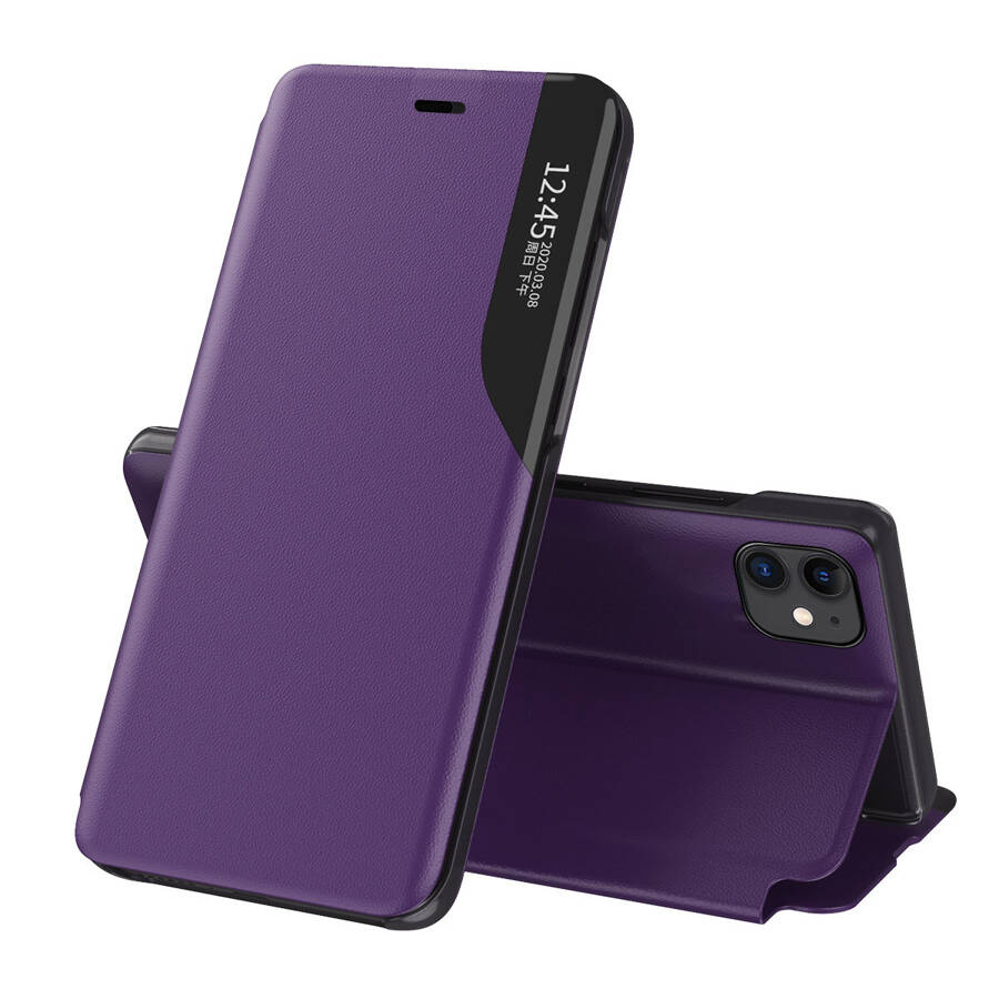 ECO LEATHER VIEW CASE ELEGANT BOOKCASE TYPE CASE WITH KICKSTAND FOR IPHONE 13 MINI PURPLE