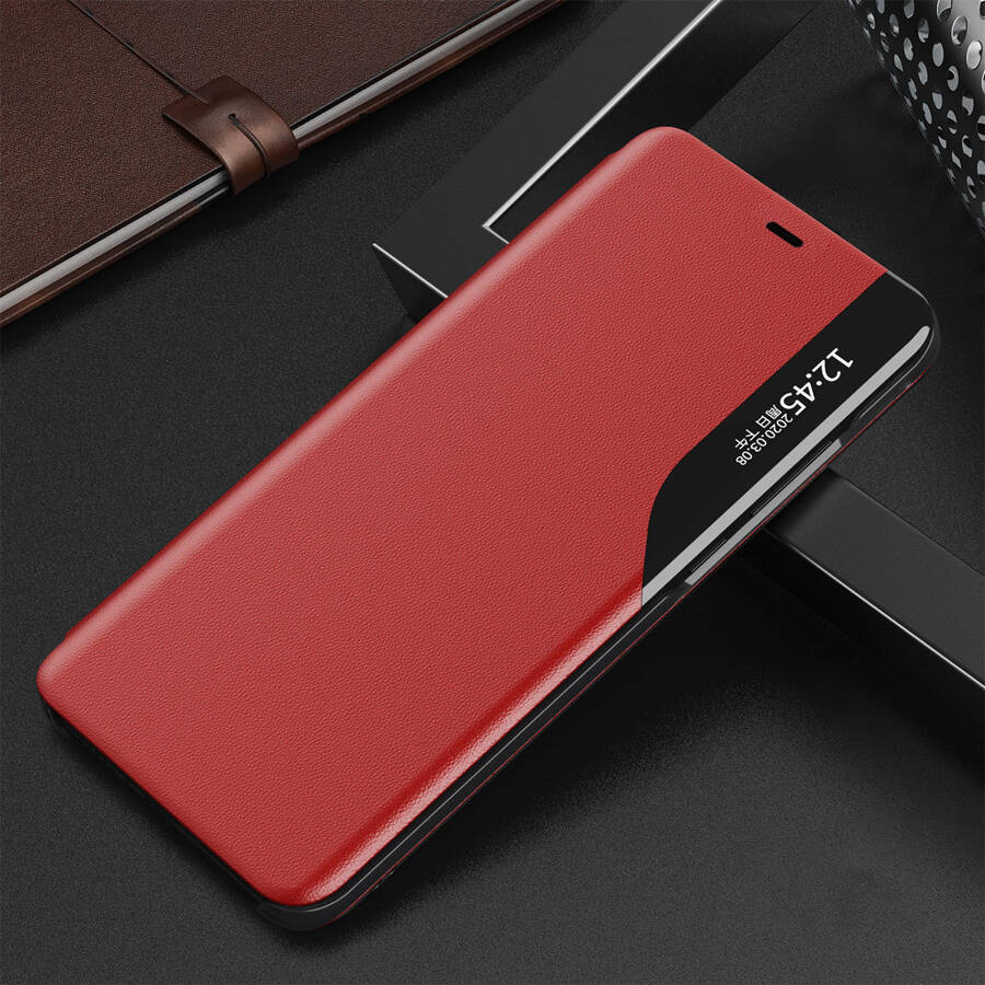 ECO LEATHER VIEW CASE ELEGANT BOOKCASE TYPE CASE WITH KICKSTAND FOR IPHONE 13 MINI RED