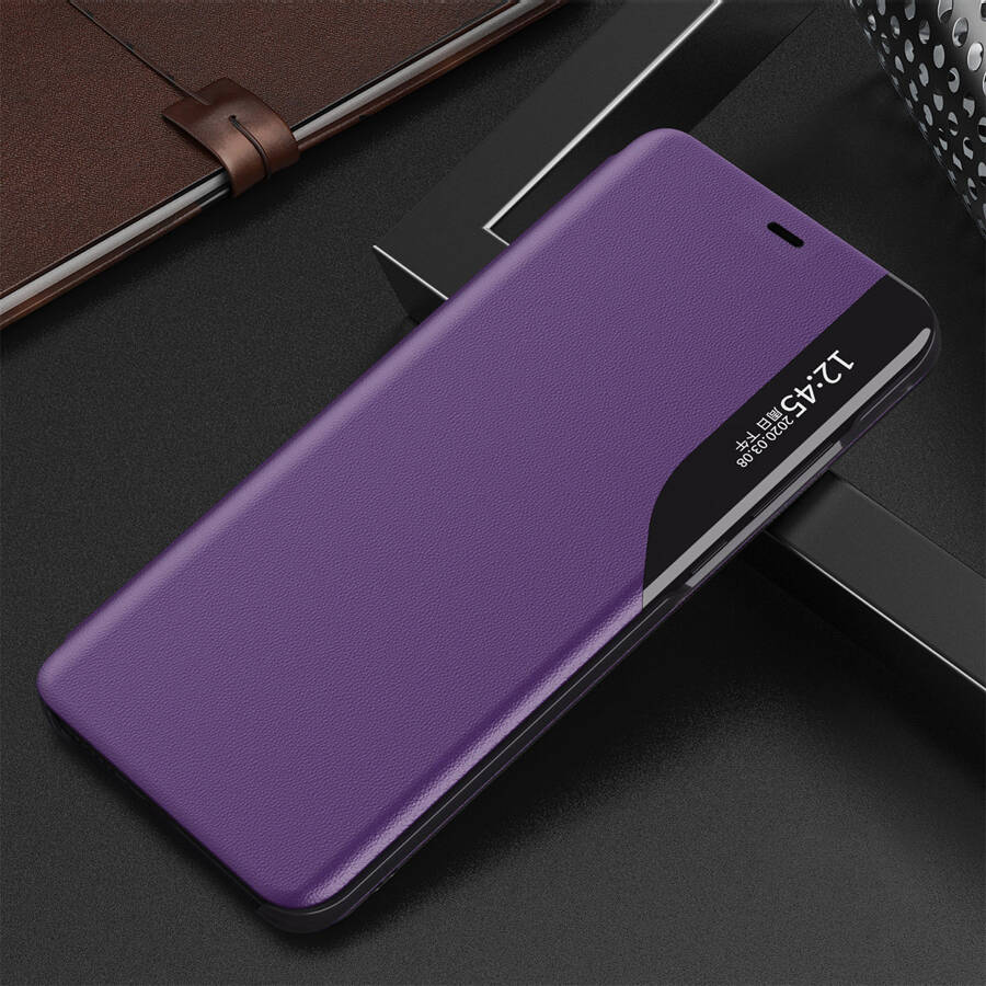 ECO LEATHER VIEW CASE ELEGANT BOOKCASE TYPE CASE WITH KICKSTAND FOR IPHONE 13 PRO MAX PURPLE