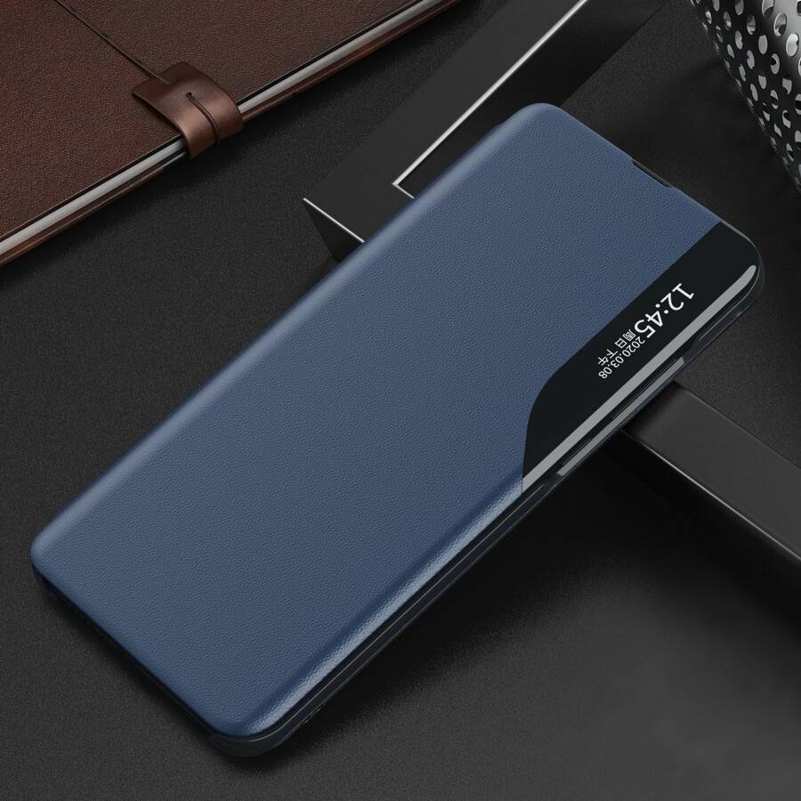 ECO LEATHER VIEW CASE ELEGANT BOOKCASE TYPE CASE WITH KICKSTAND FOR SAMSUNG GALAXY A12 / GALAXY M12 BLUE