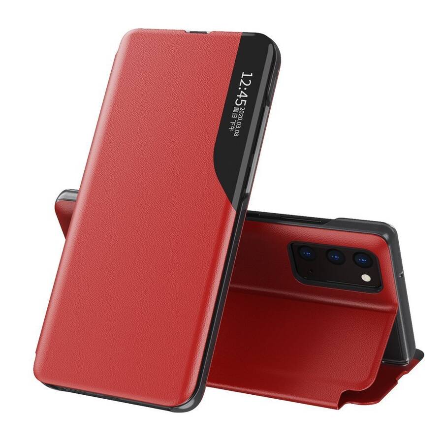 ECO LEATHER VIEW CASE ELEGANT BOOKCASE TYPE CASE WITH KICKSTAND FOR SAMSUNG GALAXY A12 / GALAXY M12 RED