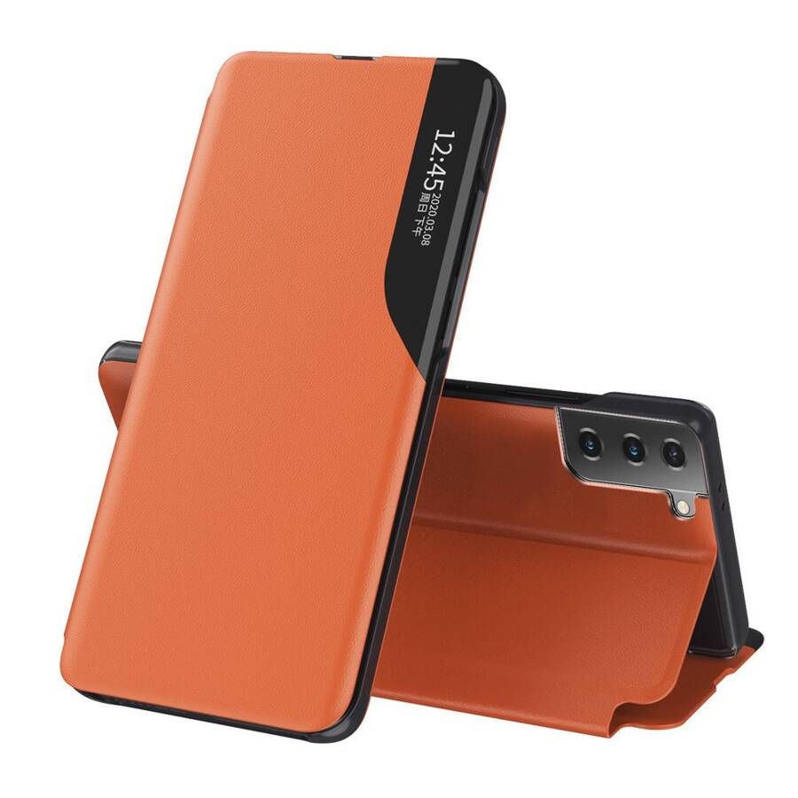 ECO LEATHER VIEW CASE ELEGANT BOOKCASE TYPE CASE WITH KICKSTAND FOR SAMSUNG GALAXY S21+ 5G (S21 PLUS 5G) ORANGE