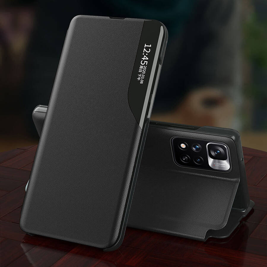 ECO LEATHER VIEW CASE ELEGANT FLIP COVER CASE WITH STAND FUNCTION FOR XIAOMI REDMI NOTE 11S / NOTE 11 BLACK