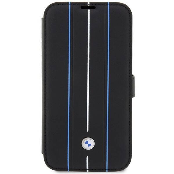 Etui BMW BMBKP14X22RVSK iPhone 14 Pro  Max 6,7" czarny/black bookcase Leather Stamp Blue Lines