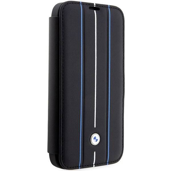 Etui BMW BMBKP14X22RVSK iPhone 14 Pro  Max 6,7" czarny/black bookcase Leather Stamp Blue Lines