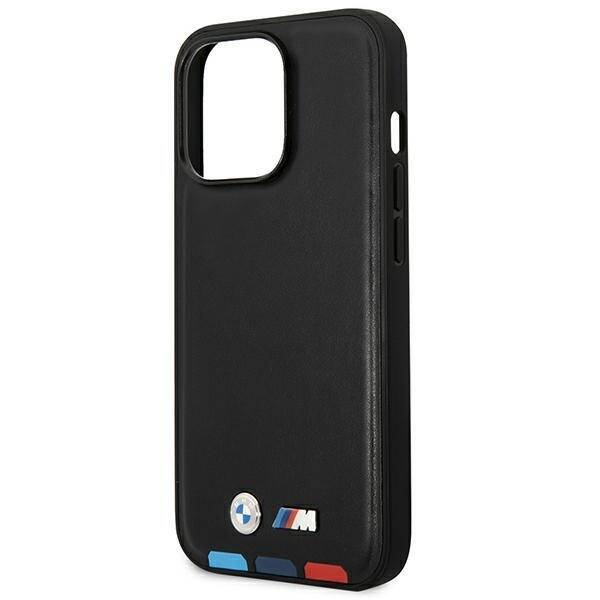 Etui BMW BMHMP14X22PTDK iPhone 14 Pro Max 6,7" czarny/black Leather Stamp Tricolor Magsafe