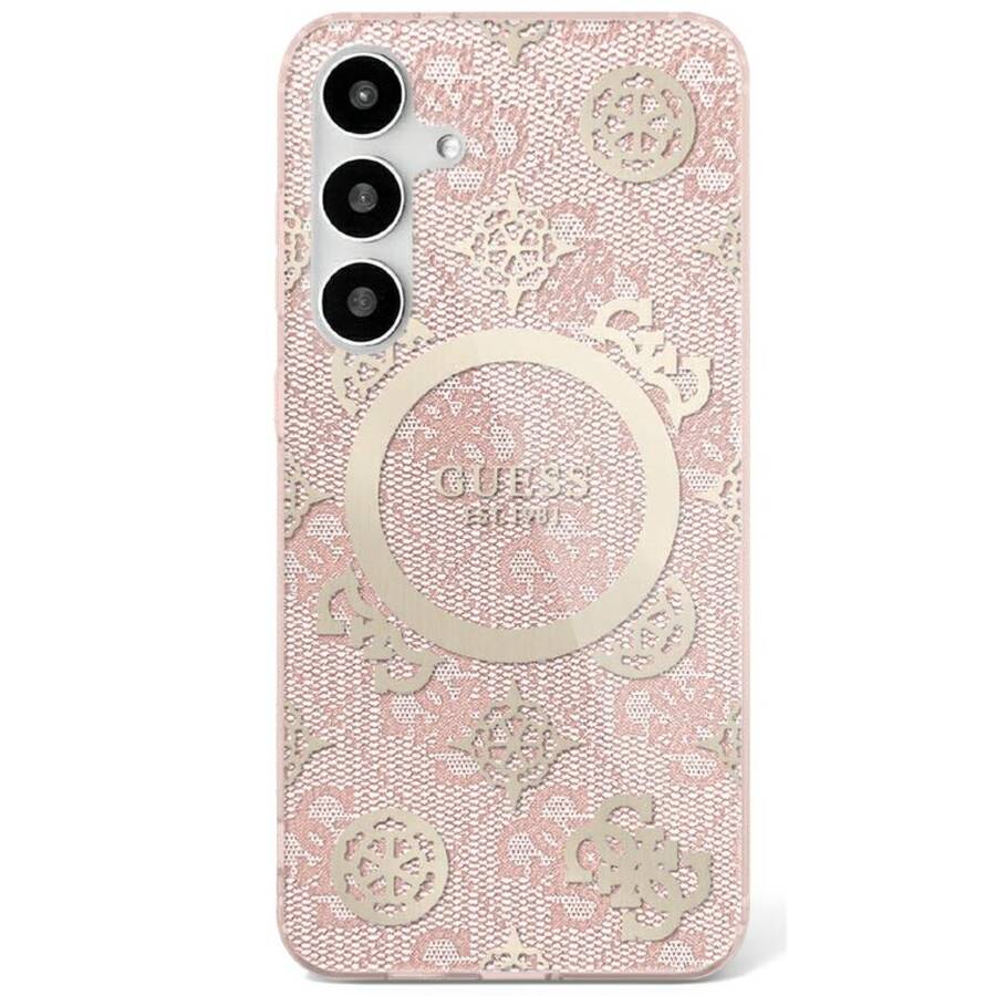 Etui Guess 4G Background Gold             Electroplated Peony Pattern MagSafe do Samsung Galaxy S25 Ultra różowy