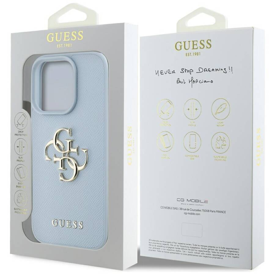 Etui Guess Grained Big 4G Logo Small      Classic Logo do iPhone 16 Pro Max niebieski