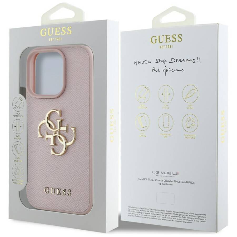 Etui Guess Grained Big 4G Logo Small      Classic Logo do iPhone 16 Pro różowy