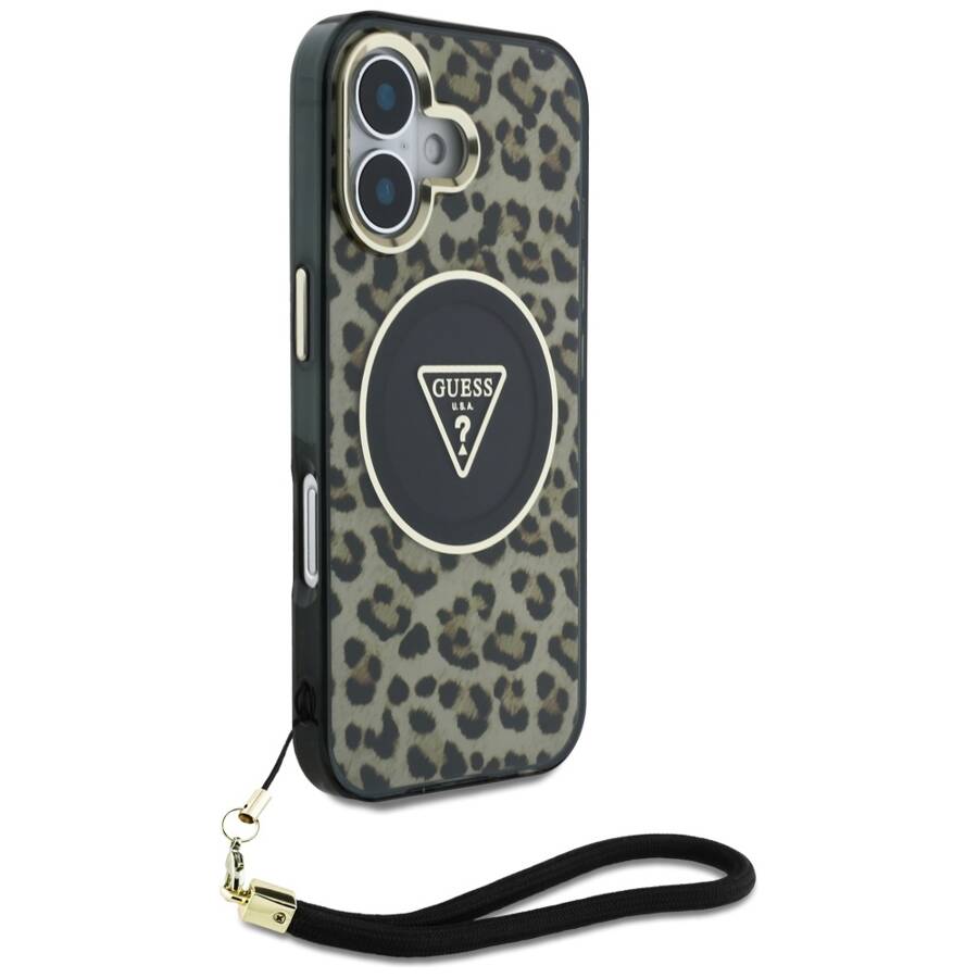 Etui Guess HC IML Leopard Triangle Cord   Strap do iPhone 16 MagSafe brązowy