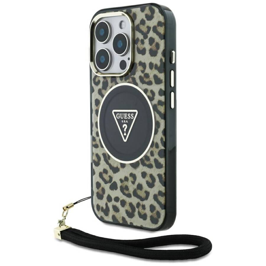 Etui Guess HC IML Leopard Triangle Cord   Strap do iPhone 16 Pro MagSafe brązowy