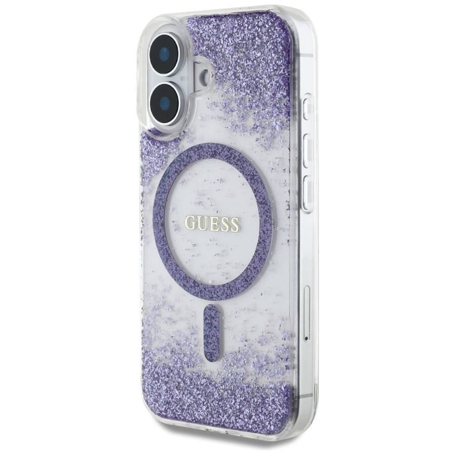 Etui Guess HC Resin Bottom Glitter do     iPhone 16 MagSafe fioletowy