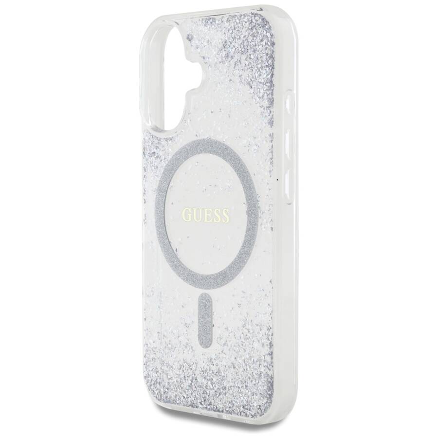 Etui Guess HC Resin Bottom Glitter do     iPhone 16 MagSafe srebrny