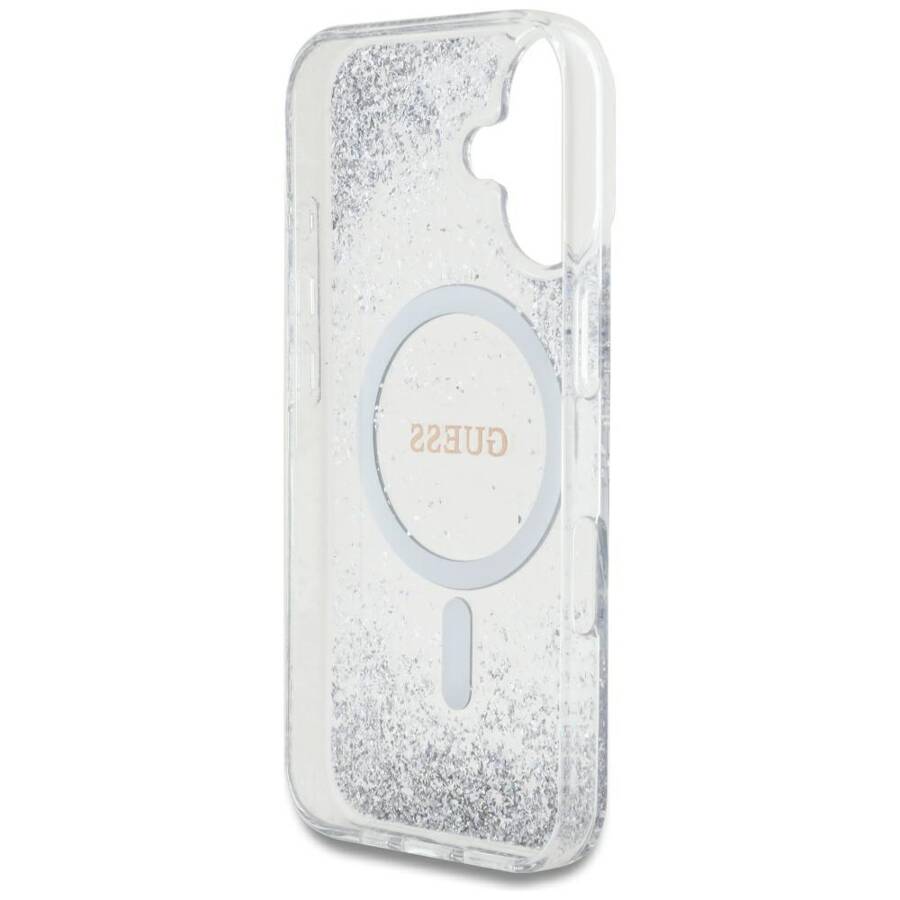 Etui Guess HC Resin Bottom Glitter do     iPhone 16 MagSafe srebrny