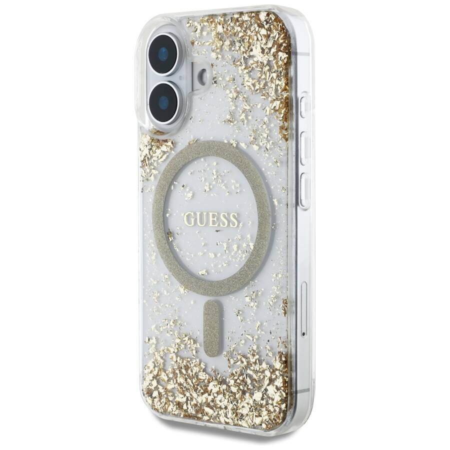 Etui Guess HC Resin Bottom Glitter do     iPhone 16 MagSafe złoty