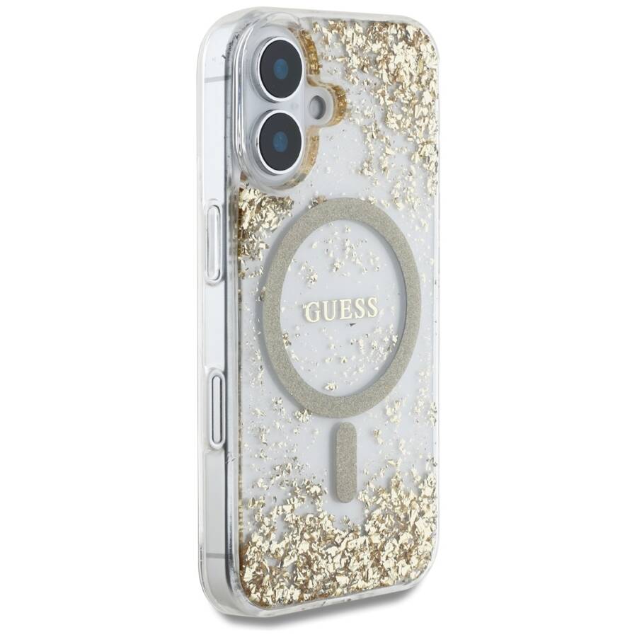 Etui Guess HC Resin Bottom Glitter do     iPhone 16 MagSafe złoty