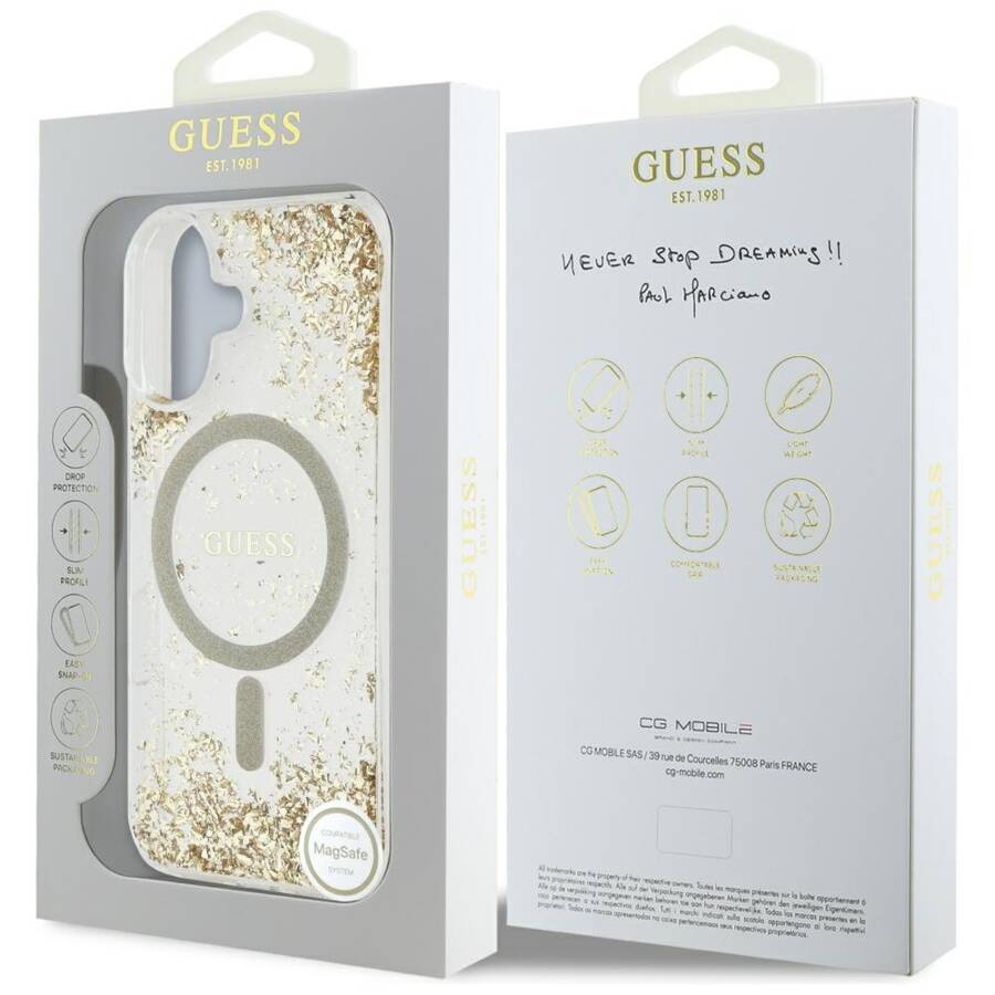 Etui Guess HC Resin Bottom Glitter do     iPhone 16 MagSafe złoty