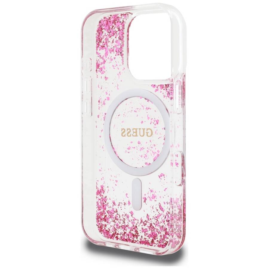 Etui Guess HC Resin Bottom Glitter do     iPhone 16 Pro MagSafe różowy