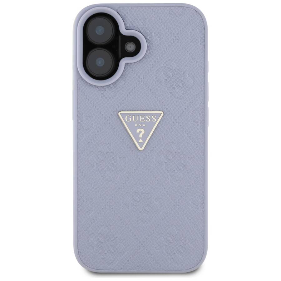 Etui Guess Hot Stamp 4G Pattern Triangle  Metal Logo do iPhone 16 fioletowy