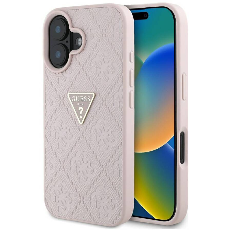 Etui Guess Hot Stamp 4G Pattern Triangle  Metal Logo do iPhone 16 różowy