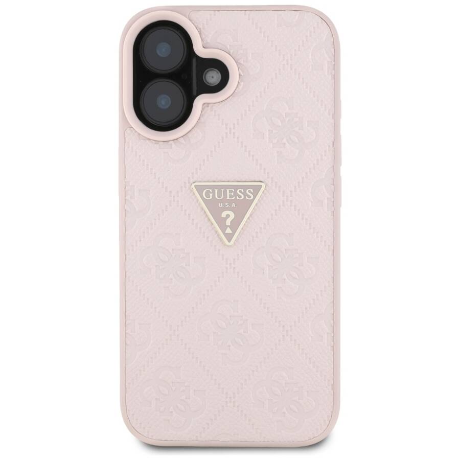 Etui Guess Hot Stamp 4G Pattern Triangle  Metal Logo do iPhone 16 różowy