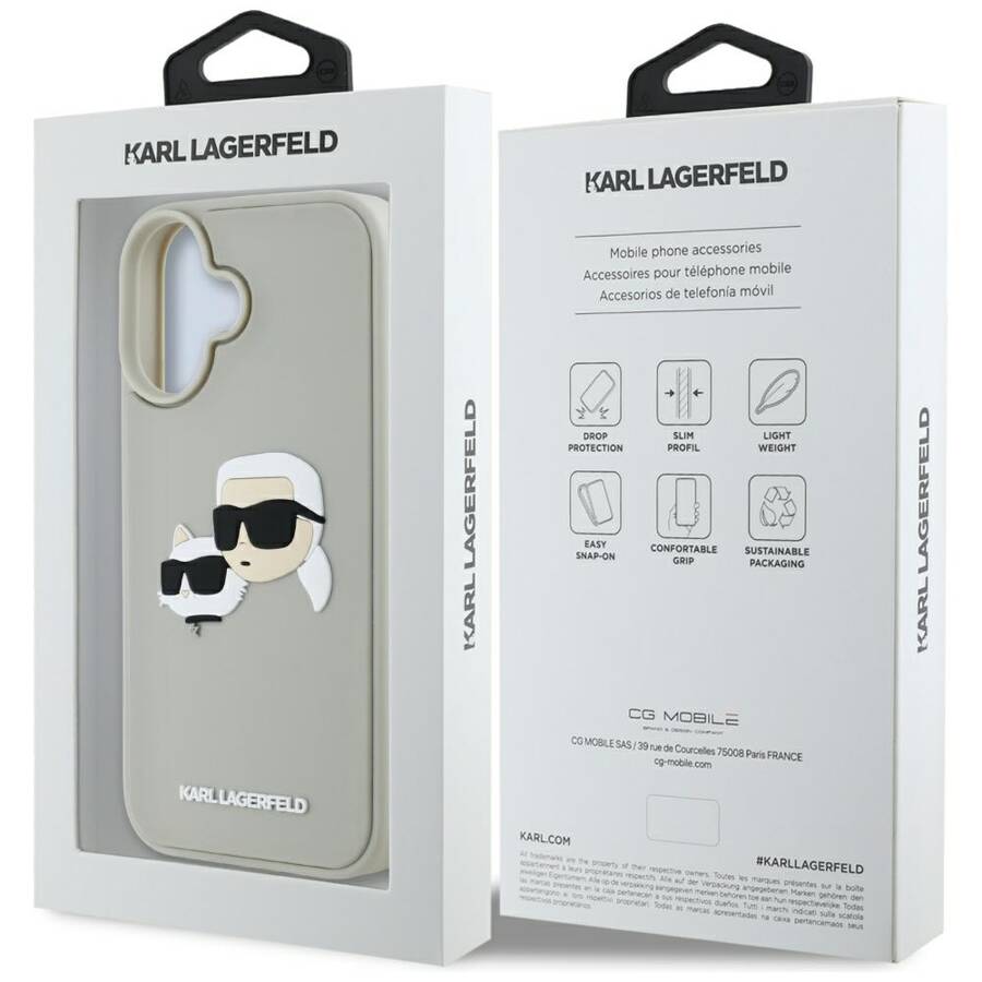 Etui Karl Lagerfeld HC 3D Rubber Double   Heads do iPhone 16 beżowy