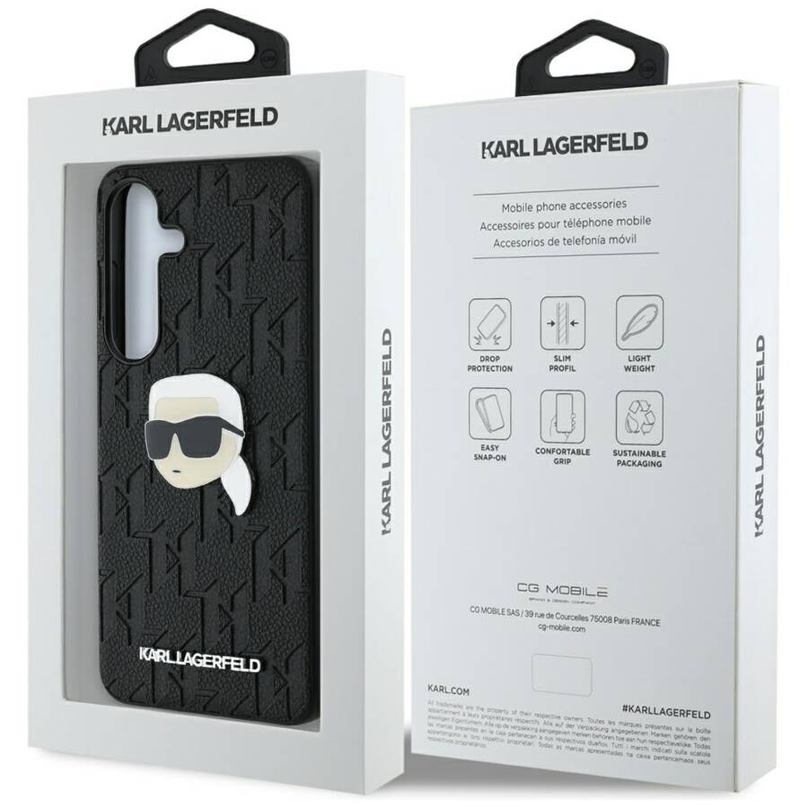 Etui Karl Lagerfeld Leather Monogram Pin  Logo Karl Head Samsung Galaxy S25 Plus czarny