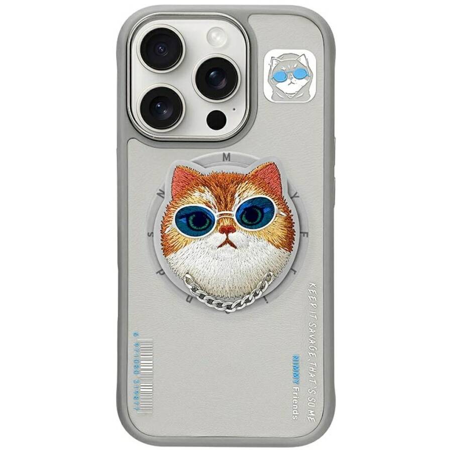 Etui Nimmy Glasses Cool Cat MagSafe do    iPhone 16 Pro Max szary