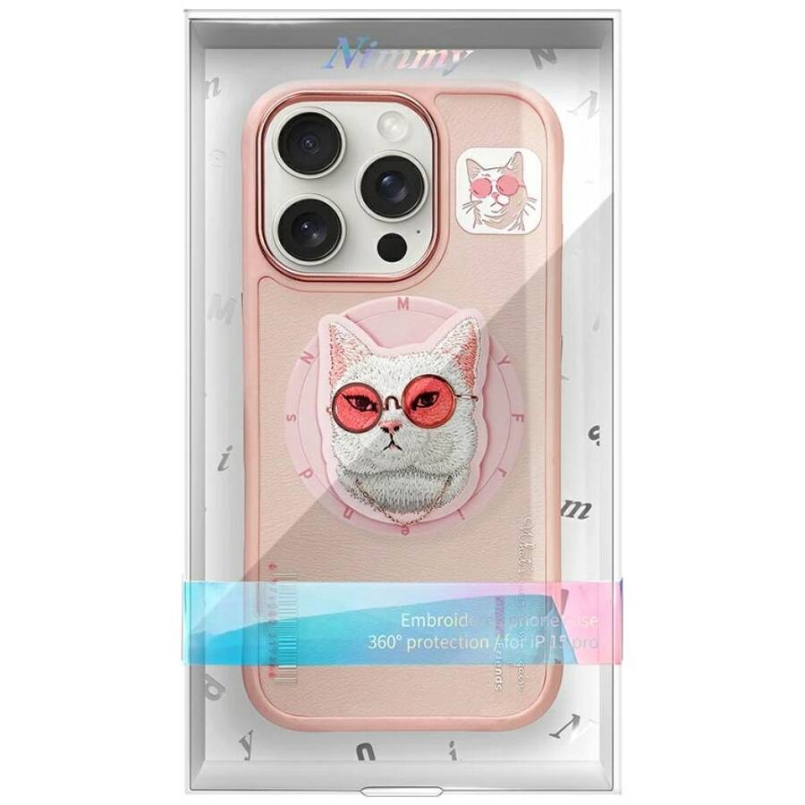 Etui Nimmy Glasses Cool Cat do iPhone 16  Pro różowy