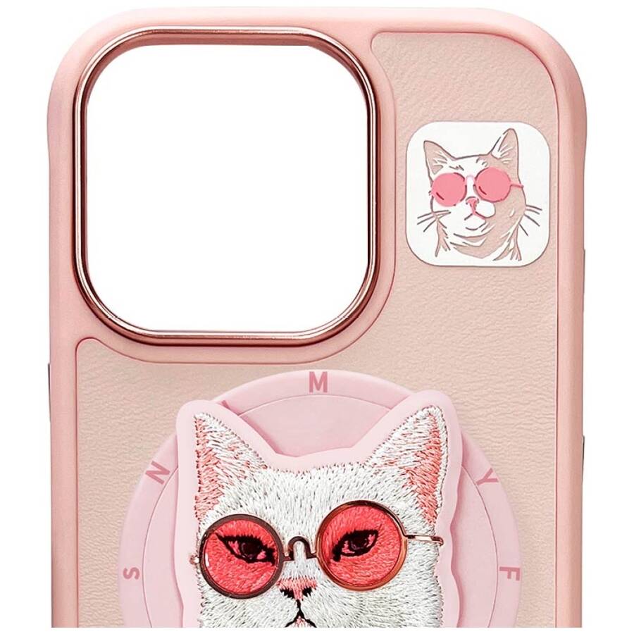 Etui Nimmy Glasses Cool Cat do iPhone 16  Pro różowy